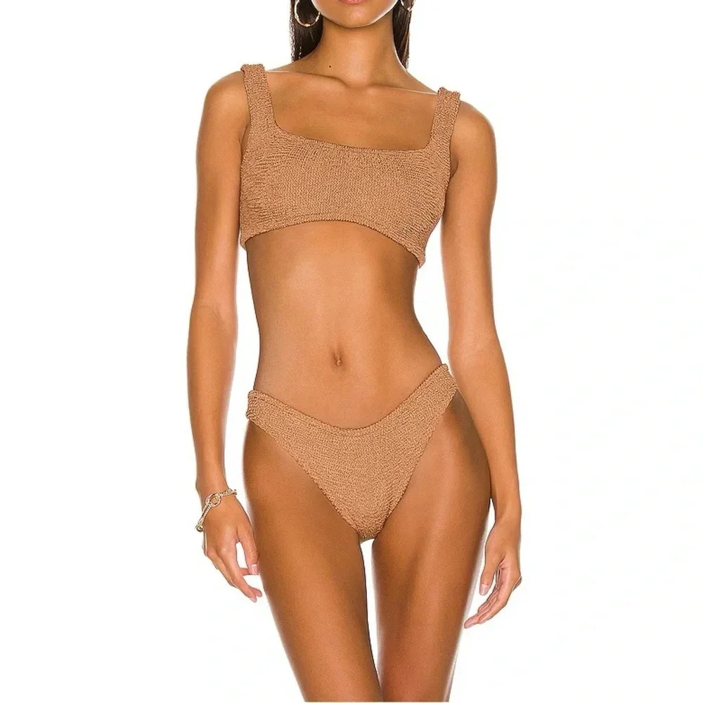 Hunza G Xandra Bikini SET Metallic Cocoa Tan Brown Crinkle New Harrods - Picture 8 of 13